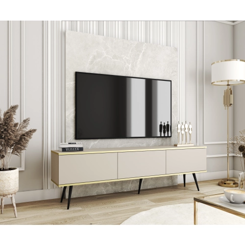 Szafka RTV Beżowa - Złota  175 cm Noga Czarna